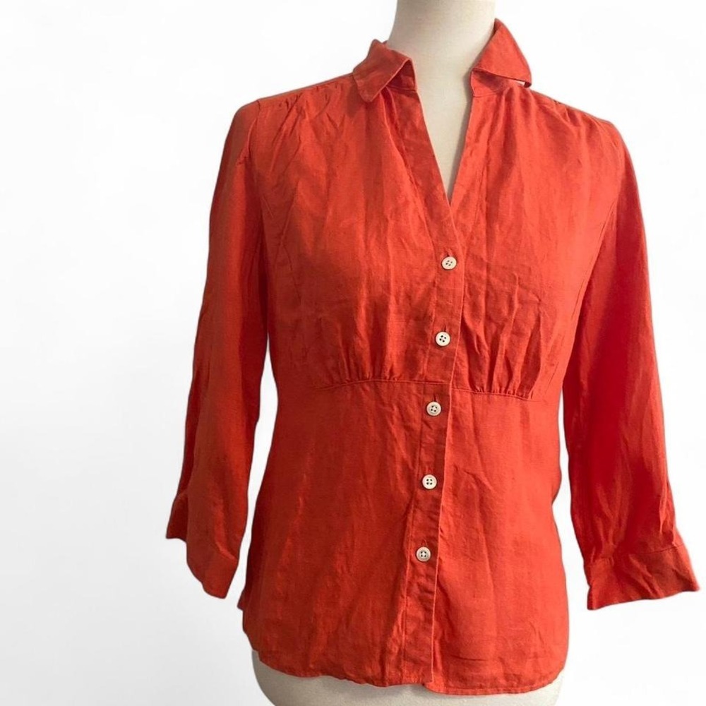 Orange Irish Linen babydoll blouse